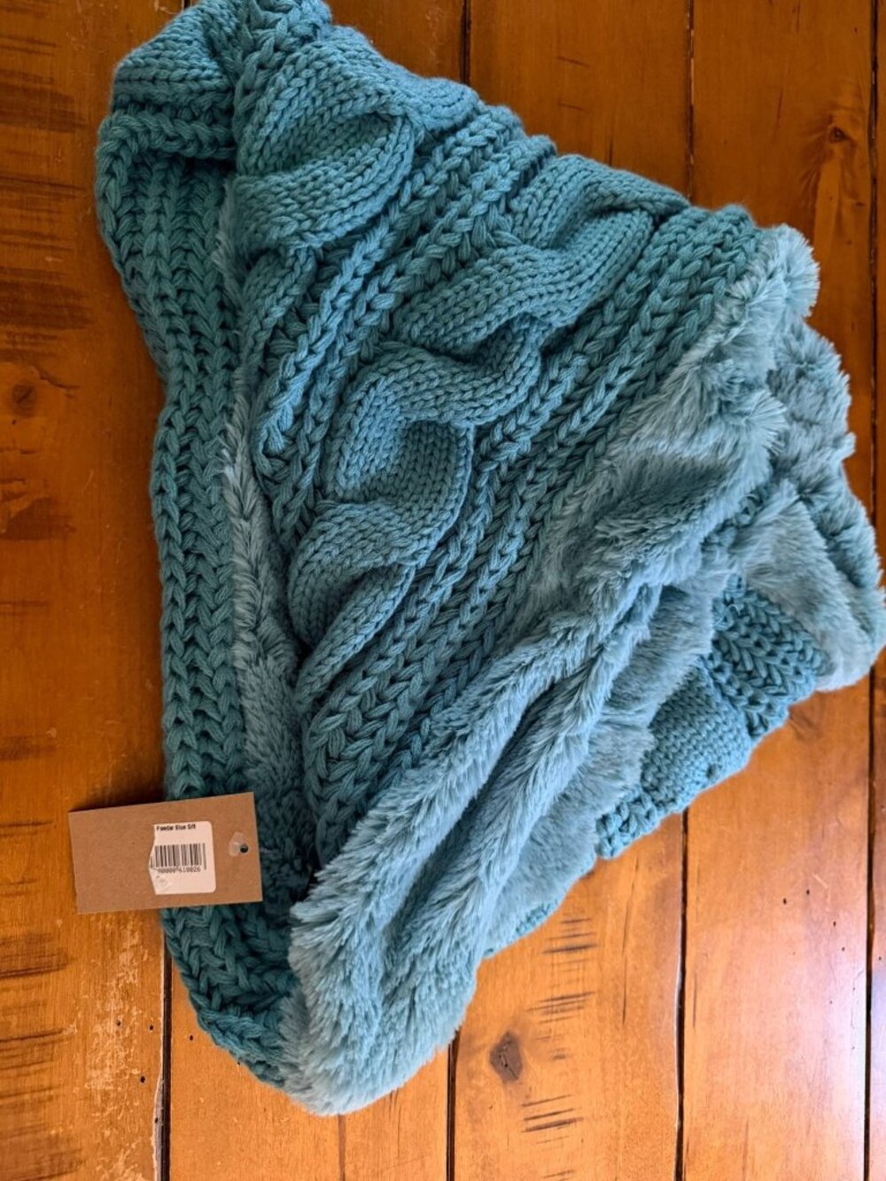 Powder Blue Cable Knit Infinity Scarf With Soft Faux Fur Lining - Cozy & Stylish